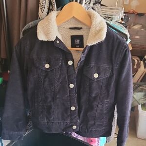 GAP Black Corduroy Jacket with Sherpa Collar